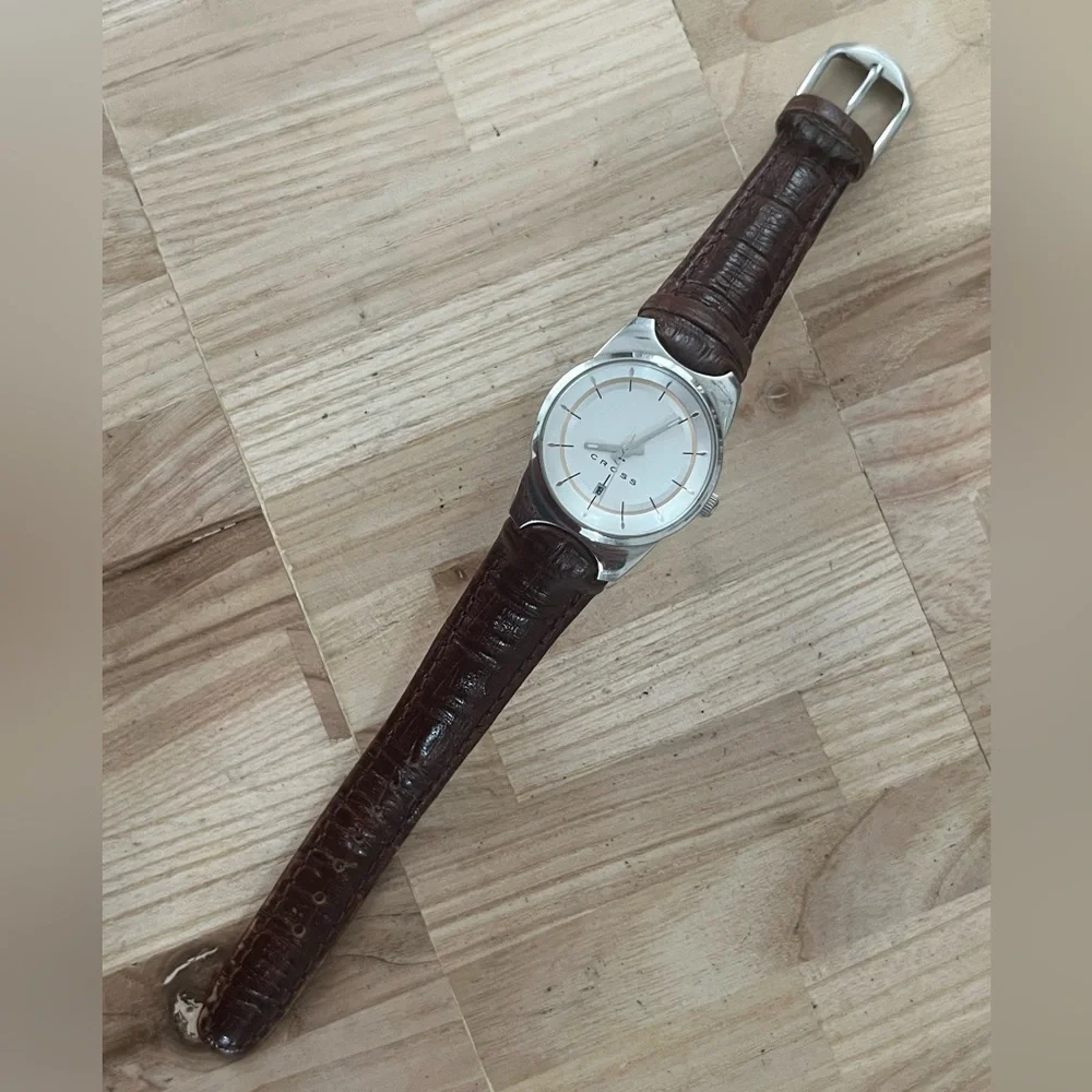 Cross Ladies Watch Beautiful Two-Tone Dial Date Window Brown Leather Strap